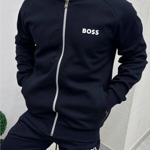 BOSS Men's dark blue Full-Zip Logo Sweater Jacket
